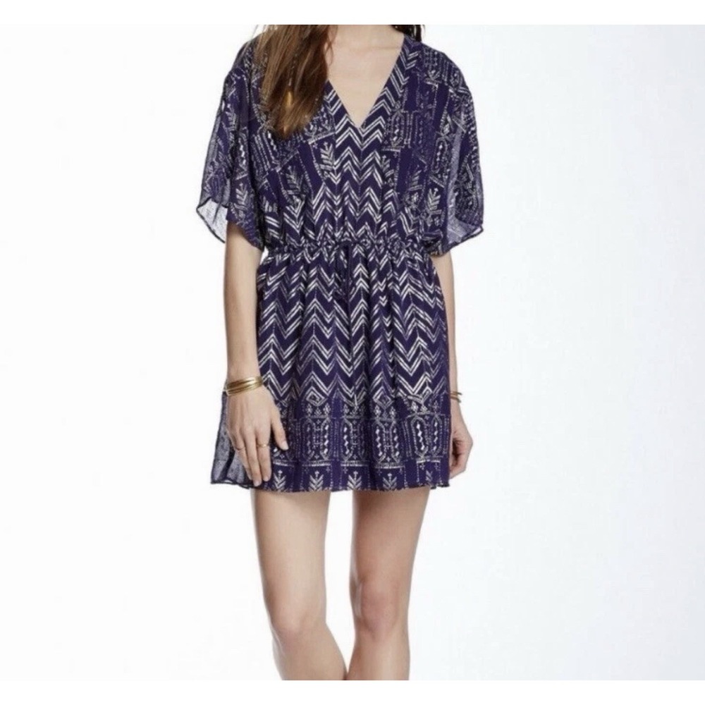 Free People Women's Love Your Chaos Purple and Silver mini Dress Medium M